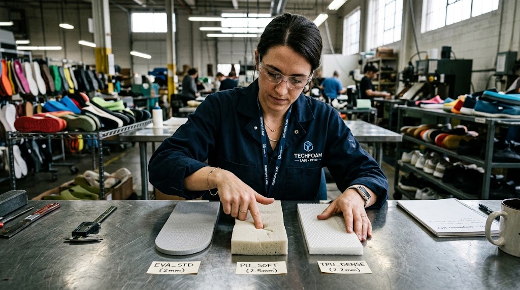 compression molded foam tongues — material selection eva vs pu vs blends