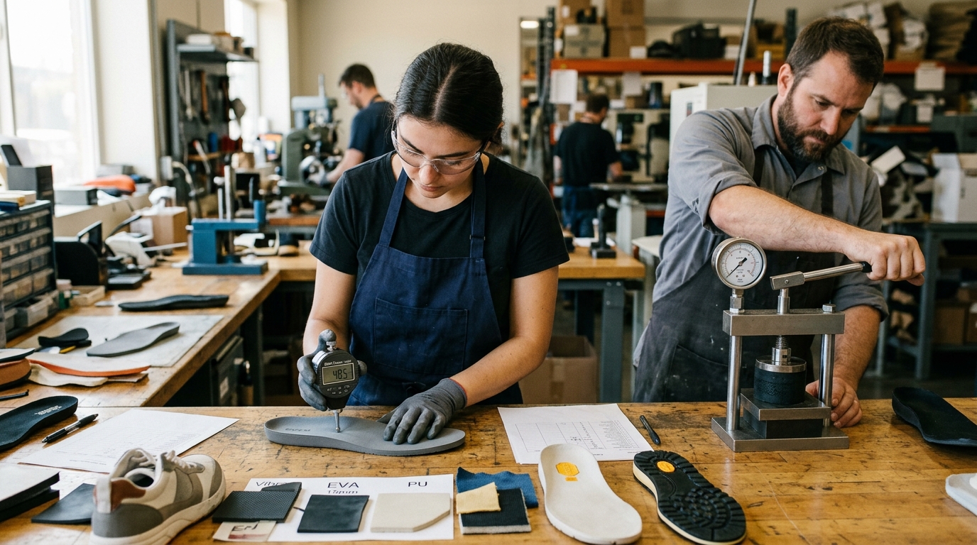 insole rebound hand feel testing — hardness and compression