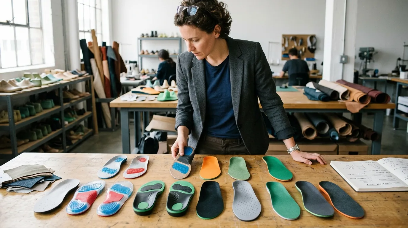 different insole types laid out by application category from flat cushion to orthotic