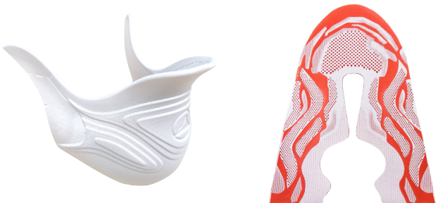 5D integrated molded heel counter and formed upper component reference