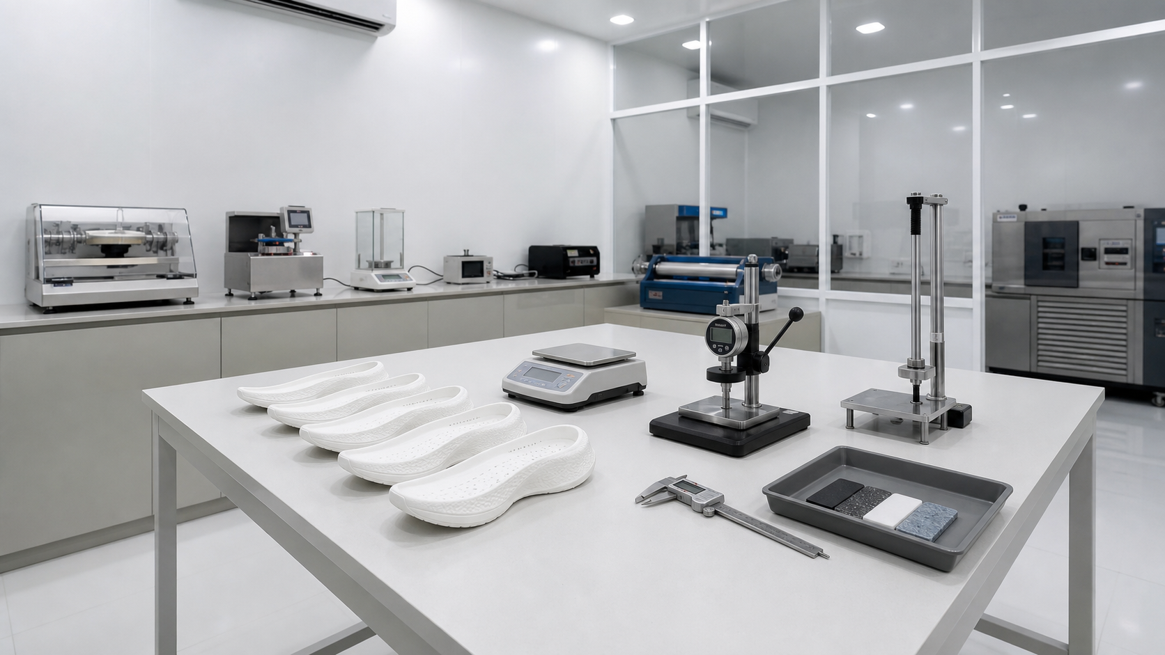 Laboratory testing for EVA midsole rebound and density consistency