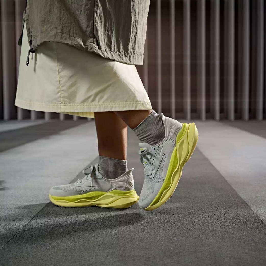 Performance footwear showing the heel area during walking