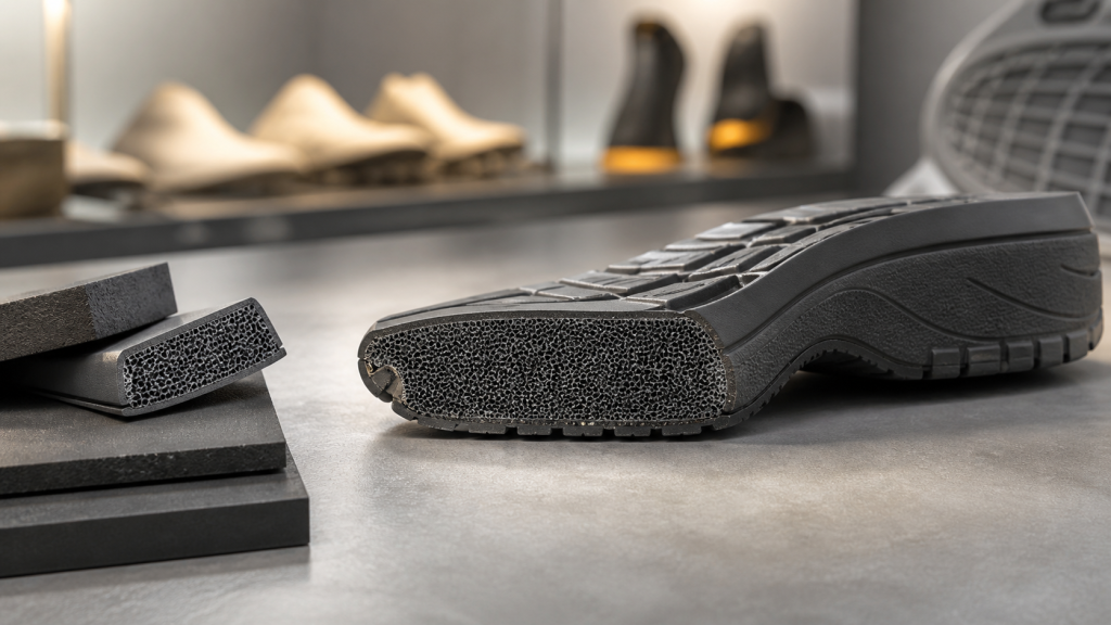 Micro Cellular Rubber component in a modern shoe manufacturing design