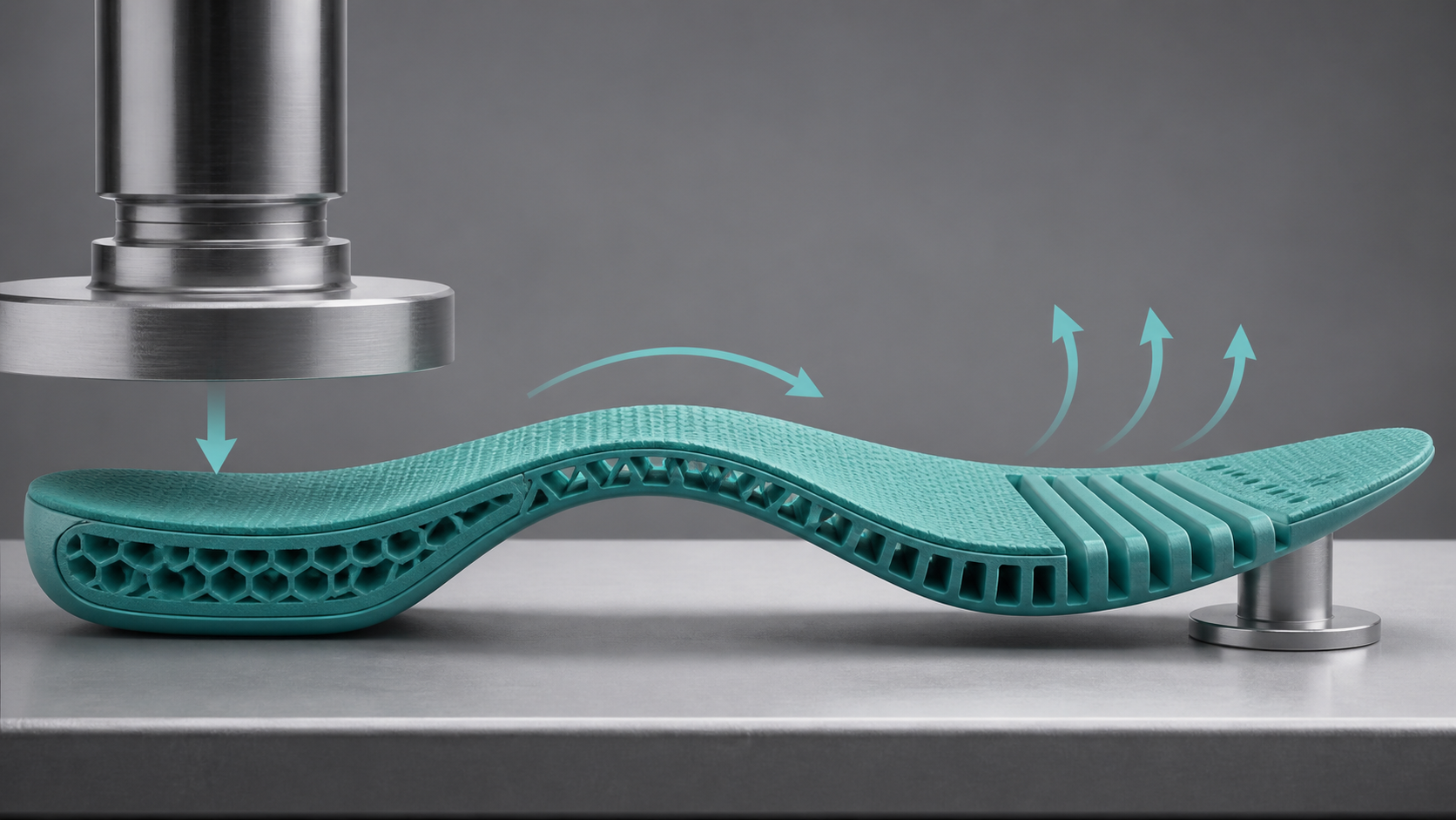 Cross-section of a zoned TPEE insole showing heel cushioning and forefoot recovery